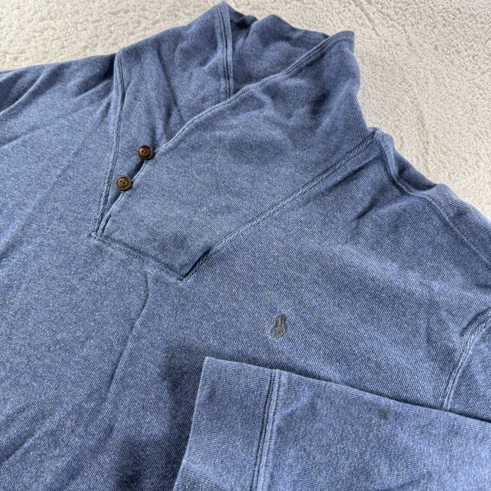 Polo Ralph Lauren Men's 2XB Blue Gray Pony Estate‎ Rib Shawl Neck Sweater Shirt